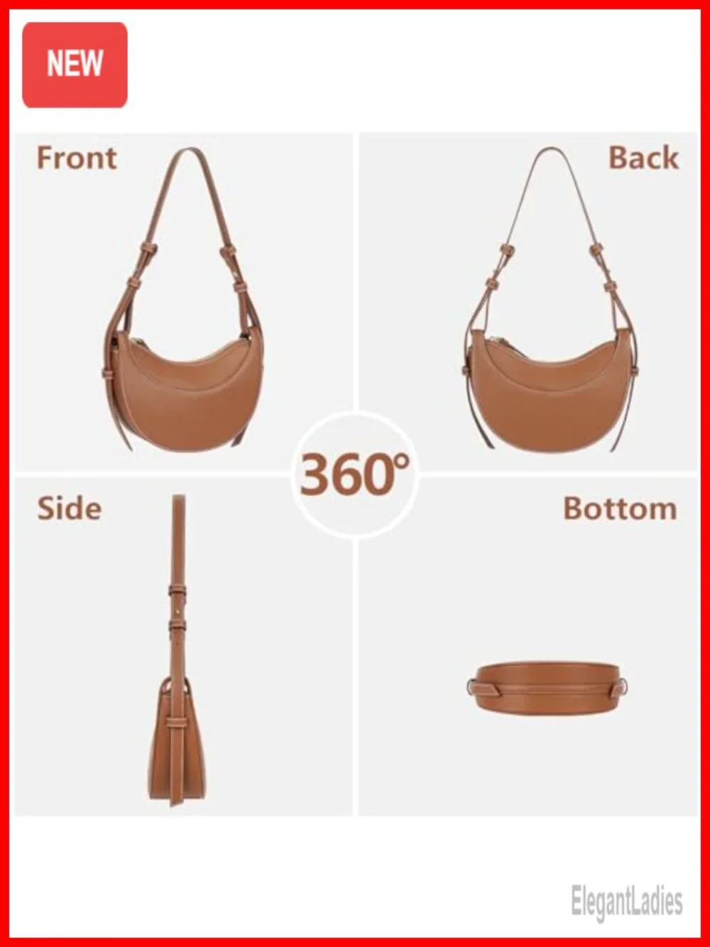 Faux Leather Saddle Bag Crescent Purse Hobo Crossbody Handbag